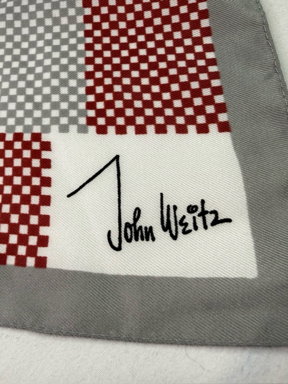 John Weitz Signature Checker Scarf in Red, Gray and White